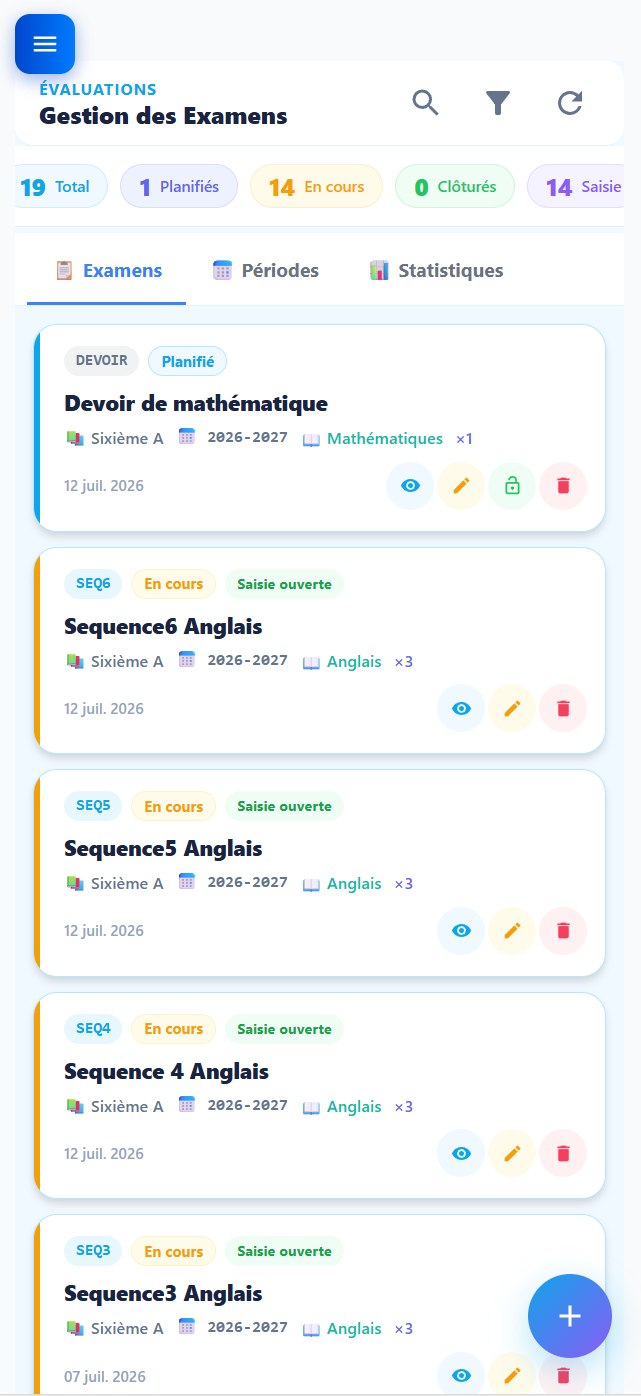 Gestion des examens scolaires sur l'application mobile MbeSchool