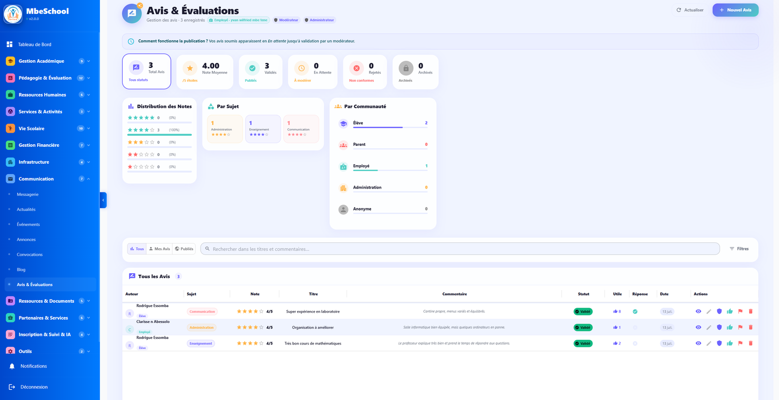 Module de gestion des avis scolaire